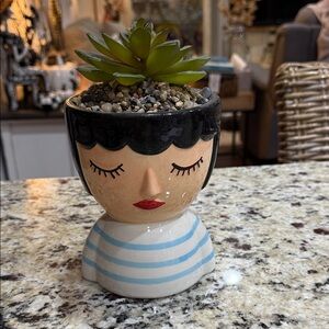 Ceramic Face Planter with Succulent
